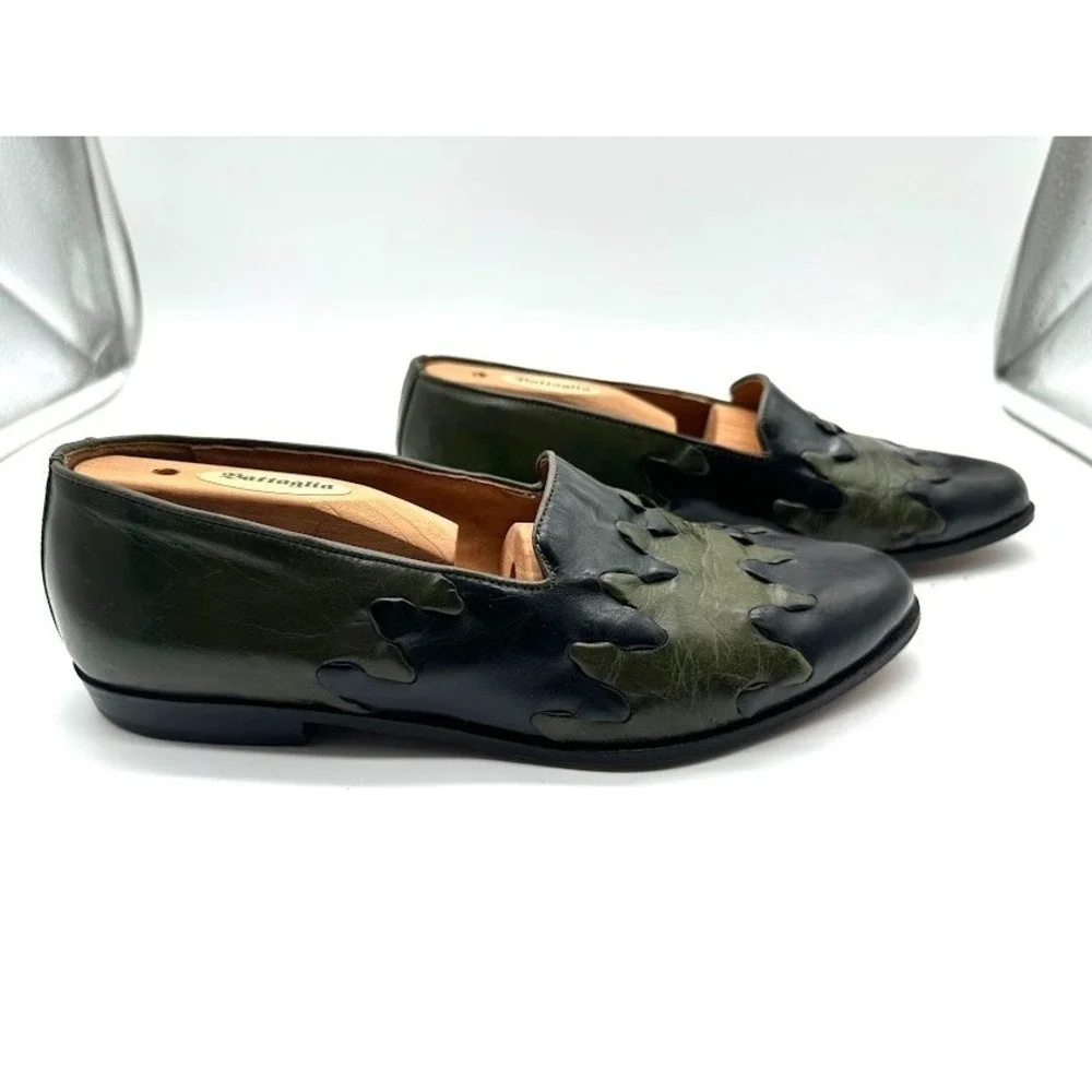 Carlo Morandi Made in Italy Leather Loafers Black Green Pointed Designer Mens Sh
